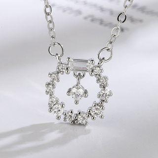 Rhinestone Pendant Necklace 1 Pc - Rhinestone Pendant Necklace - White Gold - One Size