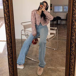 Diagonal-fly Washed Wide-leg Jeans