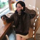 Mock Neck Striped Sweater With Scarf