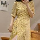 V-neck Floral Midi A-line Dress Floral - Yellow - One Size