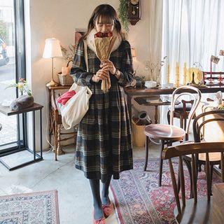 Tab-waist Pleated Plaid Dress
