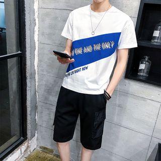 Set: Short-sleeve Lettering T-shirt + Plain Shorts
