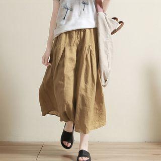Plain Wide Leg Pants Khaki - One Size