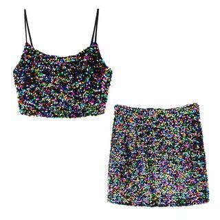 Set: Sequined Camisole Top + Skirt