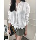 Mandarin-collar Drawcord-hem Linen Shirt