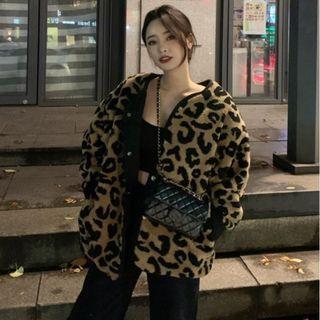 Long-sleeve Animal Printed Jacket Leopard - One Size