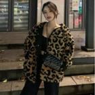Long-sleeve Animal Printed Jacket Leopard - One Size