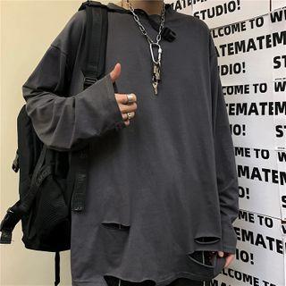 Distressed Oversized Long-sleeve T-shirt