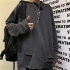 Distressed Oversized Long-sleeve T-shirt