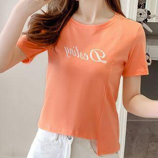 Asymmetric Short-sleeve Lettering T-shirt