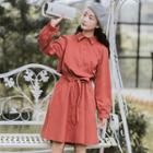 Long-sleeve Collar Midi A-line Dress