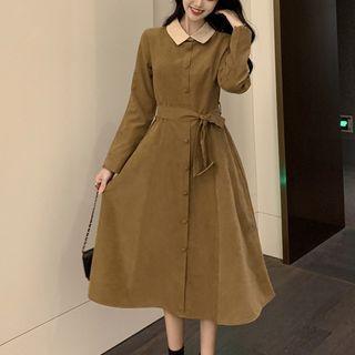 Color Block Collar A-line Dress