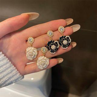 Flower Rhinestone Faux Pearl Alloy Dangle Earring