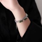 Bar Chain Layered Bracelet Silver & Green - One Size