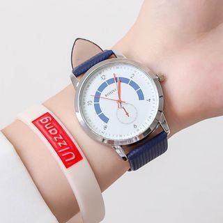 Set: Round Strap Watch + Lettering Silicone Bangle