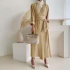 Crystal-pleat Maxi Wrap Cardigan