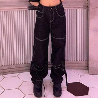 Low Waist Buckled Wide Leg Jeans