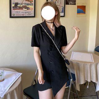 Asymmetrical Hem Short-sleeve Mini Collared Dress