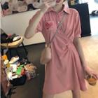 Short-sleeve Heart Printed Twisted Polo Shirt Dress