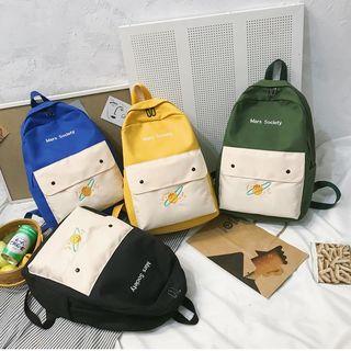 Lettering Front Pocket Canvas Zip Backpack