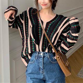 Floral Print Ruffle Trim Sweater
