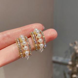 Sterling Silver Rhinestone Layered Open Hoop Earring