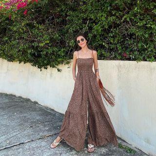 High-waist Printed Leopard Wide Leg Jumpsuit