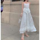 Bow Detail Ruffle Trim Spaghetti Strap Midi A-line Dress As Shown In Figure - One Size