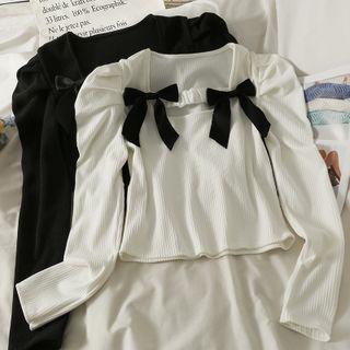 Ribbon-accent Square-neck Crop Blouse