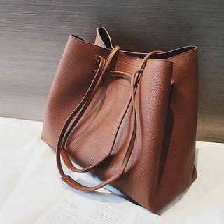 Set: Faux Leather Tote Bag + Zipper Bag