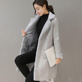 Faux-suede Fleece-lined Long Double-breasted Coat