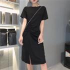 Plain Short-sleeve Shirred T-shirt Dress