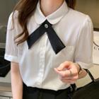 Short-sleeve Mock-tie Chiffon Shirt