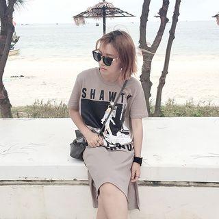 Printed Short-sleeve Dip Back T-shirt Dress