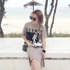 Printed Short-sleeve Dip Back T-shirt Dress