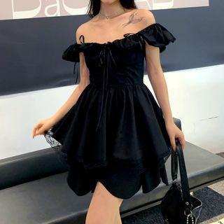 Off-shoulder Lace Trim Mini Corset Dress