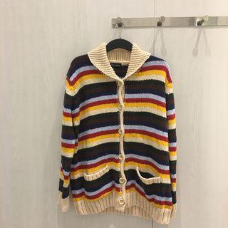 Collared Striped Cardigan As Shown In Figure - One Size