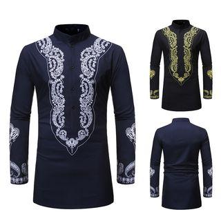 Stand Collar Patterned Shirt