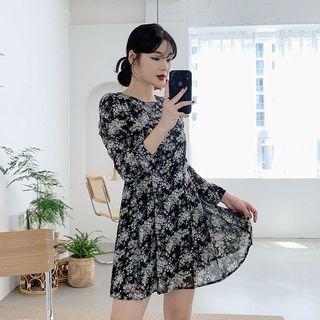 Pleated Floral Chiffon Mini Dress