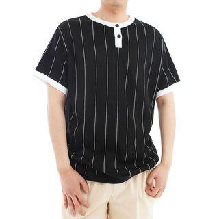 Plus Size Striped Knit Henley
