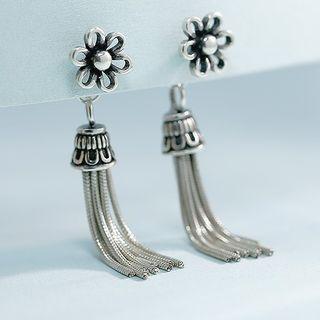 925 Sterling Silver Tassel Dangle Earring 1 Pair - Silver - One Size