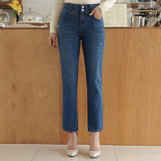 Double-button Straight-cut Jeans