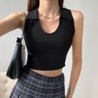 Collared U-neck Crop Knit Top In 6 Colors