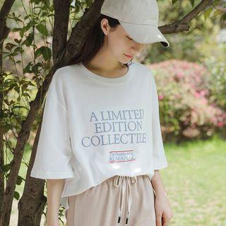 Lettering Elbow-sleeve T-shirt White - One Size