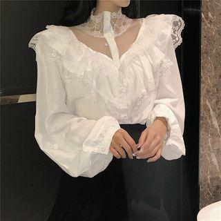 Long-sleeve Lace Ruffle Blouse
