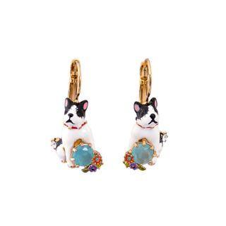 Fashion Cute Plated Gold Enamel Puppy Blue Cubic Zirconia Earrings Golden - One Size