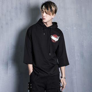 3/4-sleeve Print Hooded T-shirt