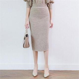 Wool Blend Knit Midi Skirt