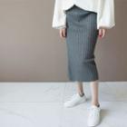 Slit-side Ribbed Knit Pencil Skirt