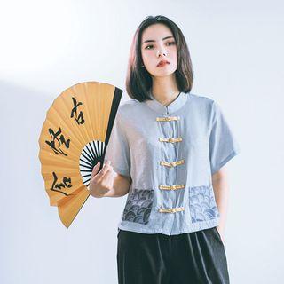 Printed Panel Short-sleeve Hanfu Blouse